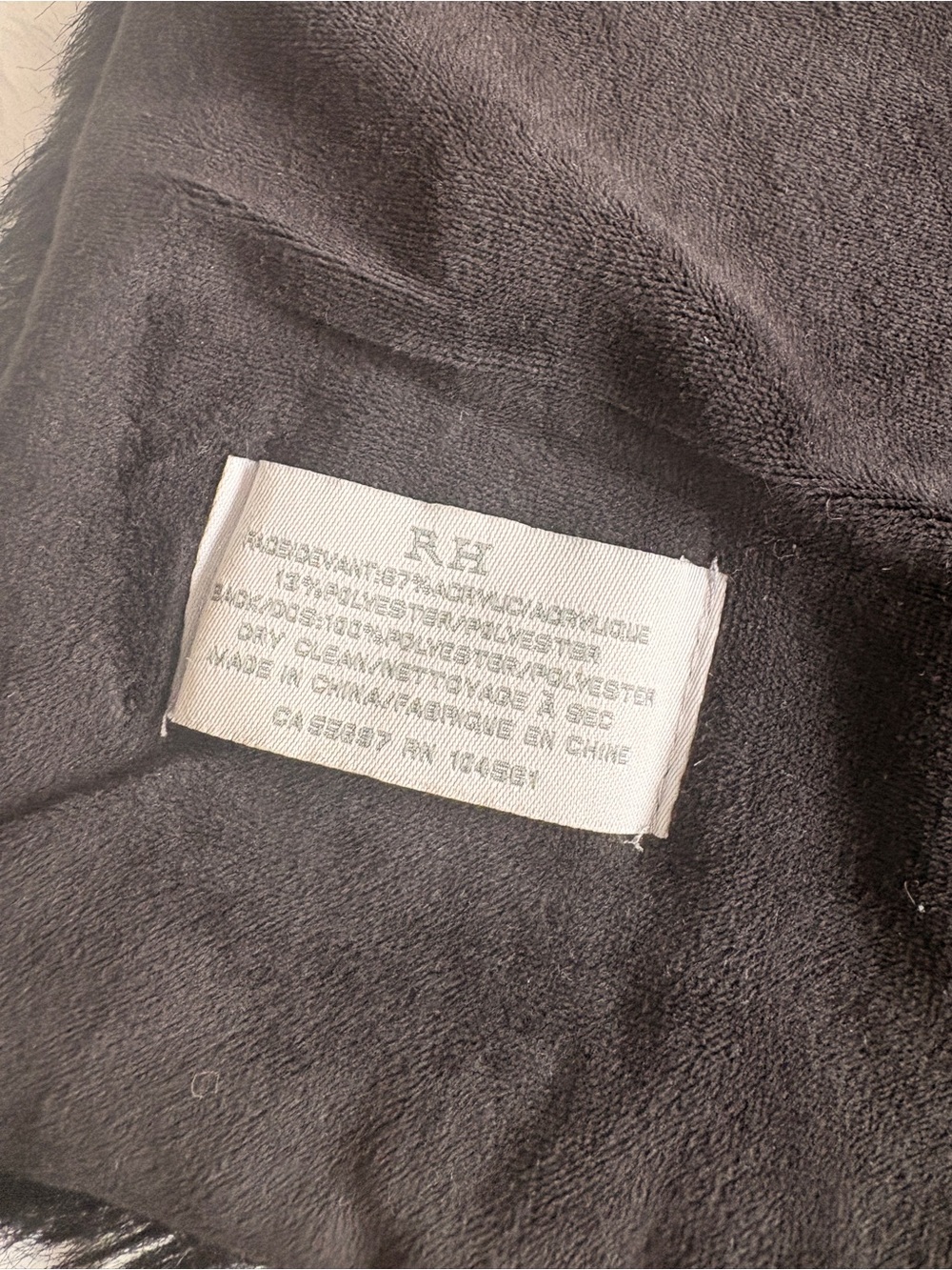 100% Restoration Hardware Black Fur Faux Throw Blanket 50x60